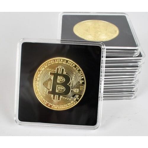 1pcs Gold Plated Bitcoin Bit Coin ETH Dash XRP Cardano Fil IOTA LTC Shiba with Square Transparent Acrylic Case For Gifts