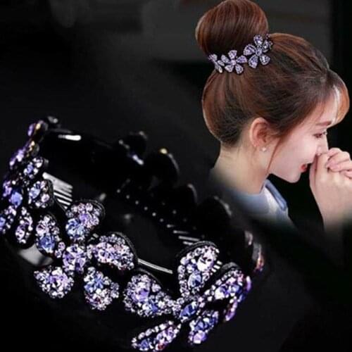 1Pc Rhinestone Hairpins Hair Clip Openwork Elegant Crystal Colorful Floral Violet Purple Gentle Lady Sweet Twist Round Barrette