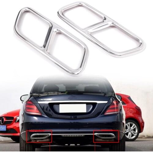 2pcs/Pair Chrome Auto Car Steel Rear Exhaust Muffler Tail Pipe Trim For Mercedes Benz S Class W222 2010-17