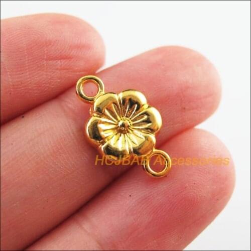 45Pcs Gold Plated Retro Hexafolium Flower Charms Connectors 10x18mm