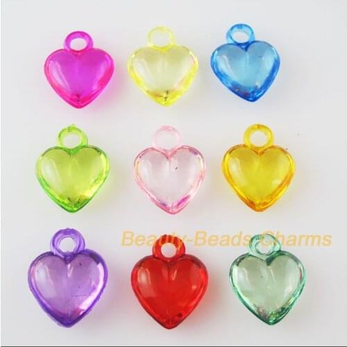 50Pcs Mixed Plastic Acrylic Smooth Heart Charms Pendants 13.5x17mm
