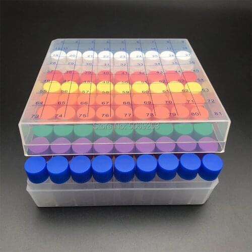 81 Pieces/Lot Plastic 1.8mL Freezing Tube + One piece 100 vents Freezing Tube Storage Box with Number