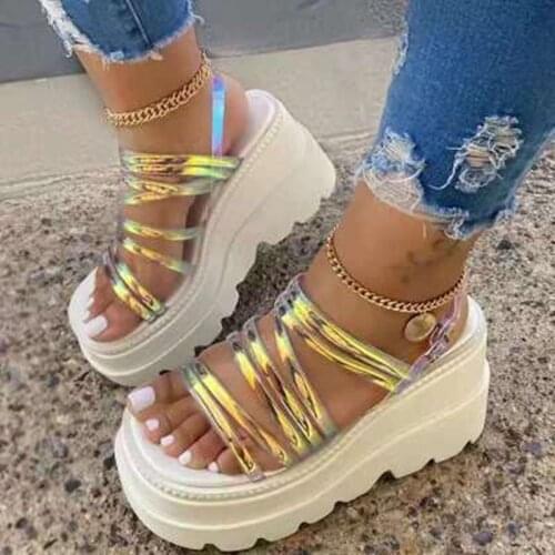 Siddons Fashion Laser Women Wedges Sandals Open Toe Buckle Strap Ladies High Heels Platform Shoes Woman Casual Gladiator Sandals