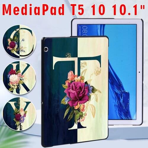 Case for For Huawei MediaPad T5 10 10.1 Inch Printed Initials Name Shockproof Tablet Shell Cover + Stylus