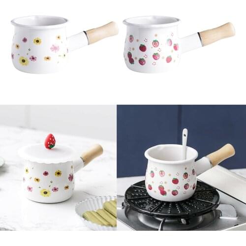 Enamel Milk Sauce Pan Saucepan w/ Handle Nonstick Small Kitchen Camping