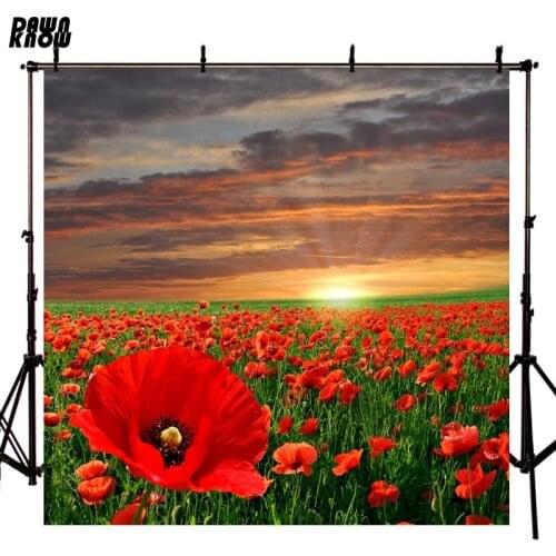 DAWNKNOW Red Flower Field Photography Background Sunset Photocall Children Photo Shoot Backdrops Wedding Photo Studio lv2718