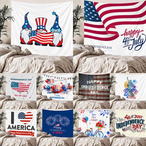 Happy Independence Day Tapestry Wall Hanging Home Decor 4th July Love Heart America Flag Tapestries for Balcony Decorative 73*95