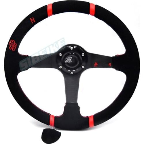 JDM Racing 350mm Deep Dish Style Black Suede Leather Steering Wheel Universal
