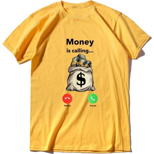 JKLPOLQ 100% Cotton Tee Money Is Calling Cash Funny Vintage Mens T Shirt Short Sleeve Funny Tees