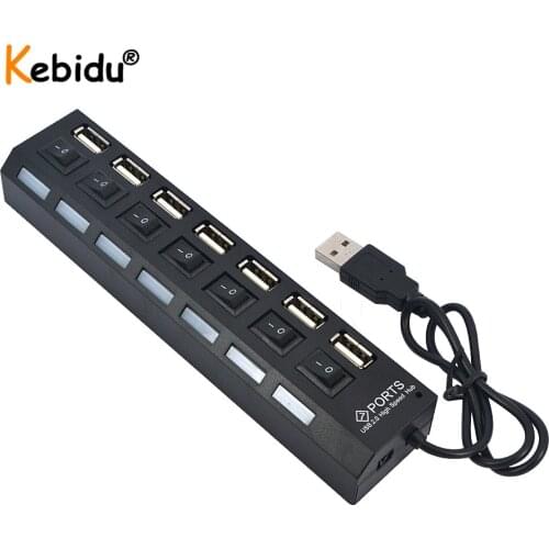 Kebidu USB 2.0 Hub Multiple 4/7 Ports USB Splitter Hab Splitters With Power Adapter Computer Accessories Hub For PC