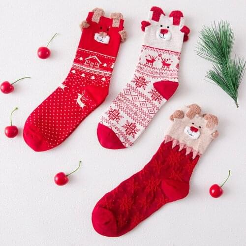 Elk, Snow, Christmas, Japanese Cartoon Ladies Tube Cotton Socks ZQ-003