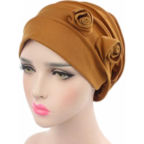 Naiveroo Women Flower Muslim Hair Cap Hat Cancer Elastic Fashion Chemo Hot Cotton Head Wrap Solid Color Hat Headwear Turban Cap