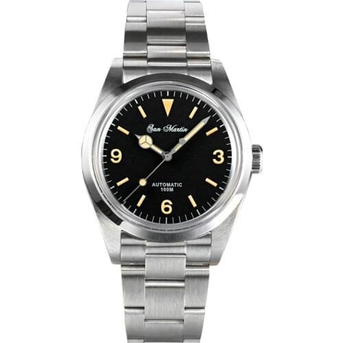 San Martin Men Automatic Watch Luxury Mens Watches Retro Mechanical Wristwatch Sapphire 100M Waterproof C3 Luminous Steel Strap