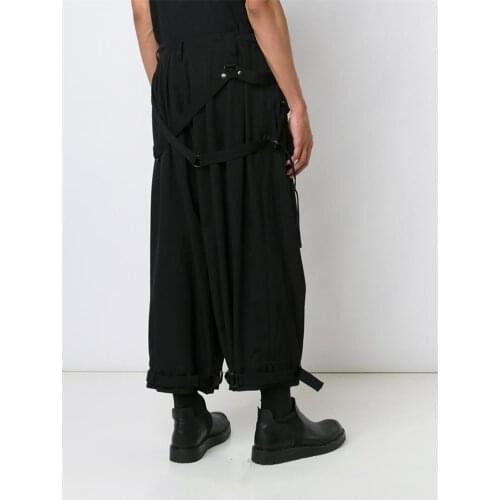 Mens new large size loose casual wide-leg trousers culottes with nine cropped trousers ribbon trousers wide-leg trousers