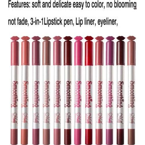 12pcs/set Beauty Multi-Color Lip Liner Kit Makeup Pencil Crayon Lipliner Matte Pens Cosmetic, Waterproof, Long Lasting