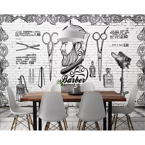 Beibehang Mural wallpaper Europe and the United Kingdom British retro trend barber shop background white brick wall 3d wallpaper