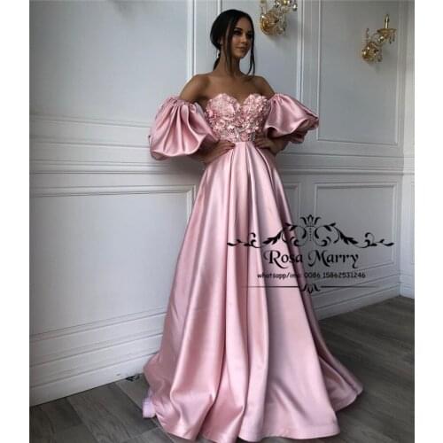 Pink Plus Size Cheap Long Prom Dresses 2020 A Line 3D Floral Sequined Beaded Simple Satin Girls Formal Evening Party Gowns