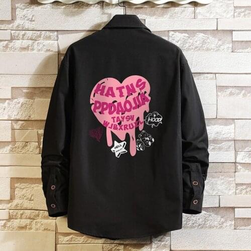 Plus Size 5XL-M Autumn Winter Fashion Back Heart Print Shirt Men Clothing 2021 Simple Loose Casual Chemise Homme Streetwear Sale