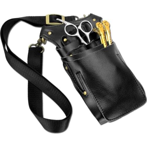 Black Brown Barber Scissor Shear Organizer Stylist Cow Split Leather Holster Nylon Belt Salon Hairdresser Waist Tool Pouch B23