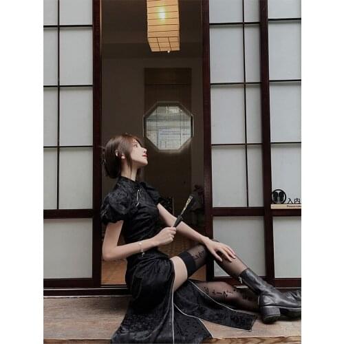 Girls Dress Qipao Evening Dresses Black Dresses Cheongsam Dress Tide Cheongsams Dress Girl Qipao Chinese Dress Oriental Dress