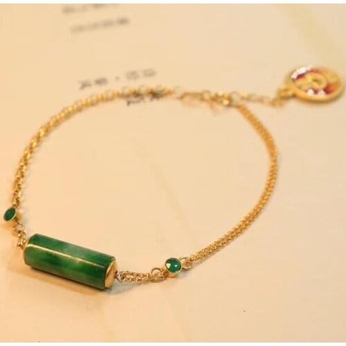 Simple Gold Inlaid Natural Hetian Jade as Right as Rain Bracelet Tail S925 Sterling Silver Good Fortune Pendant with New Product