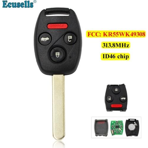 Remote Control Car Key 3+1 Button 313.8MHz ID46 chip for Honda Pilot Accord 2008 2009 2010 2011 2012 FCC: KR55WK49308