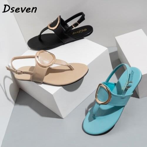 2021 New Summer Womens Sandals With Metal Buckle Flip-flops High Quality PU Comfortable Non slip Design Ladies Shoes Sandals