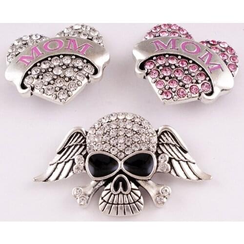 XH7326 mom love skull wings 18mm Metal crystal Snap button jewelry DIY