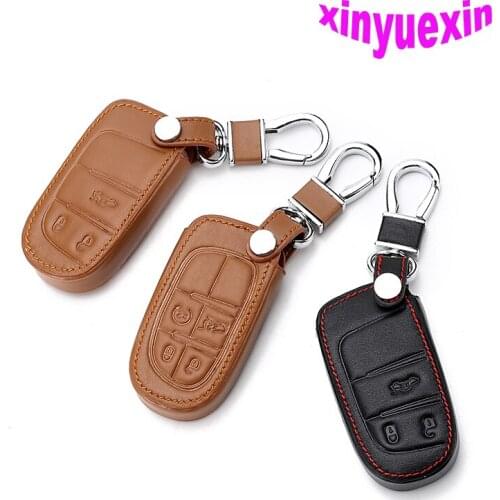 Xinyuexin Leather Car Key Cover Fob Case For Fiat For Jeep Renegade With 2 3 Buttons Remote Key Jacket Car-Stying With Keychain