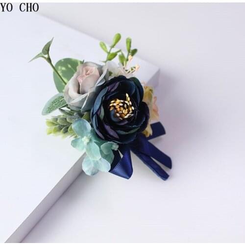 YO CHO Women Brooch Corsage Wedding Witness Groom Boutonniere Pin Buttonhole Wrist Corsage Bracelet Bridesmaid Flowers Bracelets