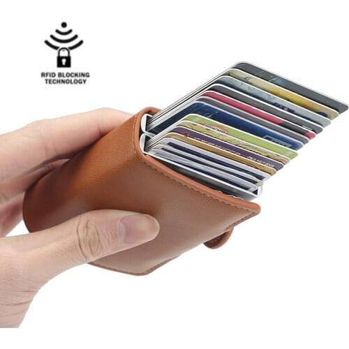 Rfid Shielding Protection Mens Id Credit Card Holder Wallet Leather Metal Aluminum Commercial Bank Card Credit Card Holder