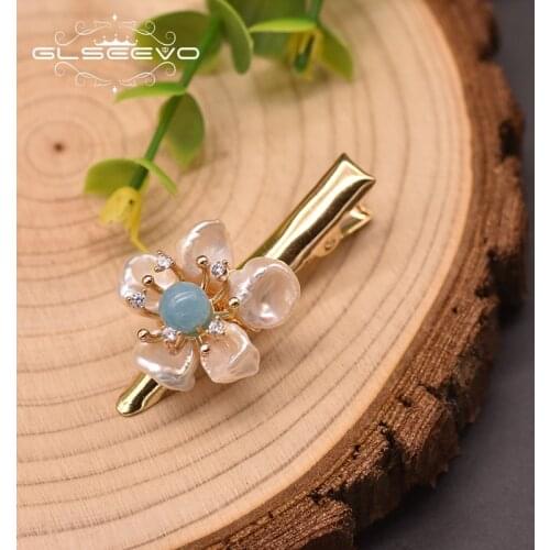 GLSEEVO Natural Freshwater Baroque Pearl Hairpin For Girls Aquamarine Fashion Jewelry Original Design Handmade Chinese GH0024A