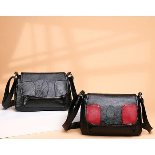 Retro Womens Bag Soft PU Leather Patchwork Crossbody Shoulder Bags for Women Casual Ladies Contrast Color Small Flap Handbags