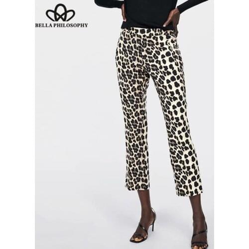 Bella Philosophy Spring Leopard Long Pants Vintage High Waist Female Animal Print Harem Pants Loose Zipper Ladies Pants 2019