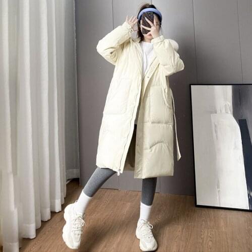 2021 Winter New Women White Duck Down Coat Real Fox Fur Collar Female Hooded Solid Long Puffer Jacket Oversized Casual Overcoat
