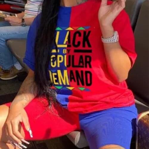 2021 Summer Womens Casual 2 Piece Biker Short Sets Fashion Letter Print Short Sleeve Plus Size Black By Popular Demand Outfit