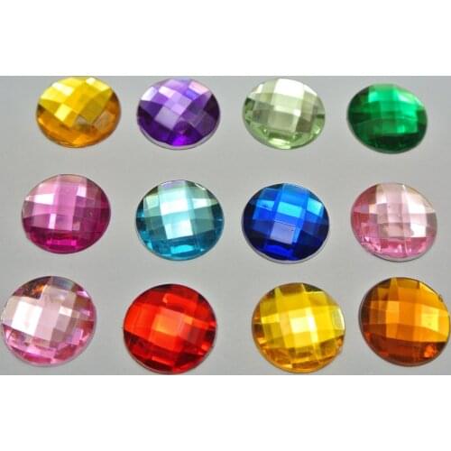 100 Mixed Color Acrylic Flatback Rhinestone Faceted Round Gems 14mm No Hole