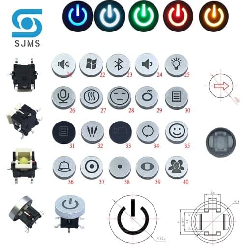 2Pcs 6*6mm 6P SMD Through Hole Micro Push Button Tactile Momentary With light Switch Tact Push Indication touch Button Bluetooth