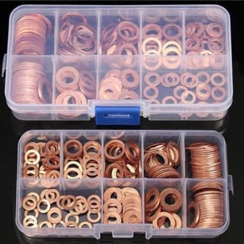 200Pcs Copper Washer Gasket Nut and Bolt Set Flat Ring Seal Assortment Kit with Box //M8/M10/M12/M14 for Sump Plugs NEW