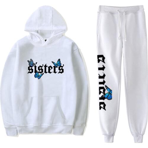 2020 Stylish Casual Pullover Ladies James Charles Blue Butterfly SISTERS Hoodies Sweatshirt Suits Winter Hoodies+jogger Pants