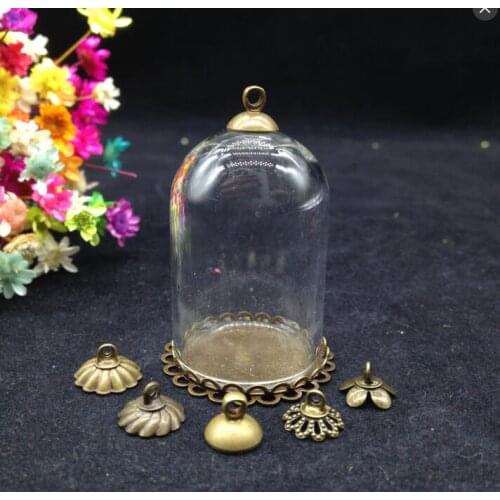 50sets/lot 38*25mm tube glass globe & 25mm bronze plated double lace base & beads cap set glass bottle vial pendant