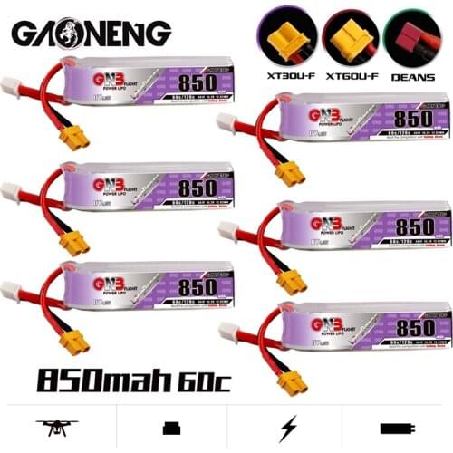 6PCS GNB 4S 15.2V 850mAh Max 120C HV 60C Lipo Battery T/XT30U-F/XT60U-F Plug For Beta85X Whoop Quadcopter FPV RC Racing Drone