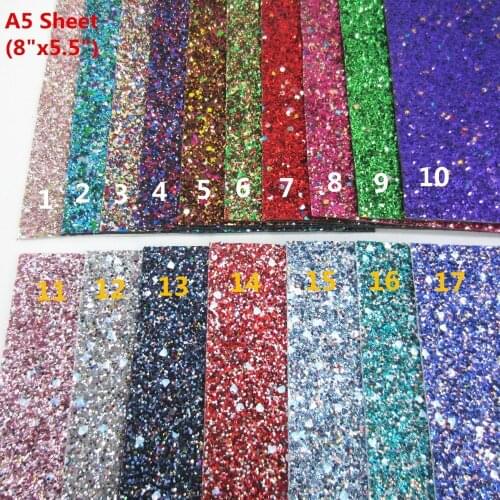 A5 Sheet 5.5"x8"(15cmx21cm) Mix Chunky Glitter Fabric Leather Faux PU leather Fabric for Bows Craft Sewing DIY 1pieces F0279