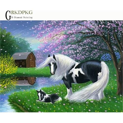 Diamond embroidery animal, 5D diamond cross stitch resin full diamond sets unfinished decorative, Diy Diamond painting horse ima