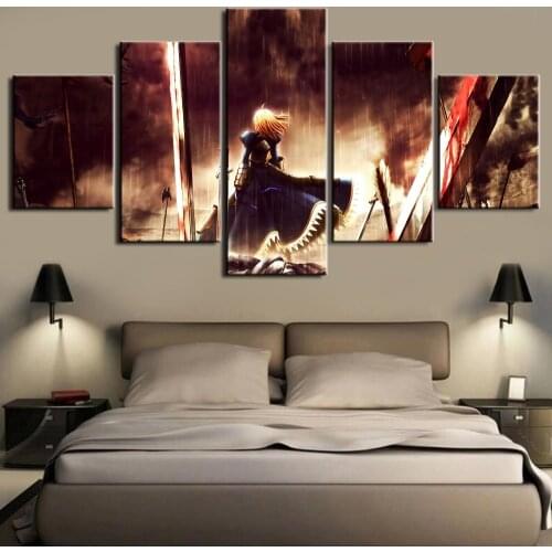 Anime Fate/stay night Saber Canvas Painting 5 Pieces HD Printed Poster Framed Wall Canvas Art Custom Made Room Decoration