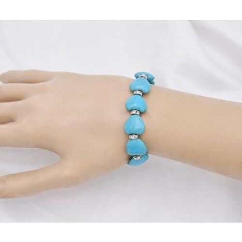Cute Turquoises Stone Bracelets for Women Girl Elastic Heart Tortoise Bone Shape Bracelet Adjustable Friendship Jewelry Gift