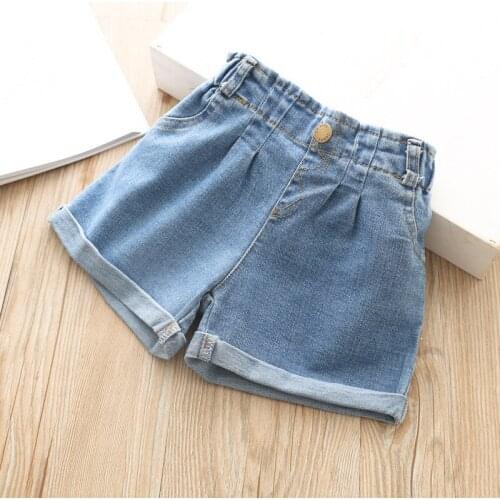 Children Pants Summer Girls Denim Shorts Kids Baby Curled A Button Elastic Waist Shorts Fashion Casual Pants Cool Denim Clothes