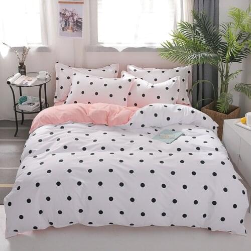 Denisroom Pink polka dot pattern Bed linens Bedding Sets white duvet cover set girls Sheet Bed set DF85