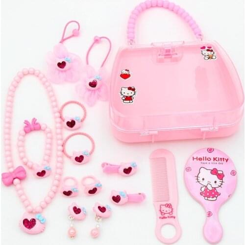 Sanrio hello kitty Children Necklace Jewelry Set Cute Necklace Bracelet Hairpin Hair rope Girl Ring Comb Mirror Ear Clip