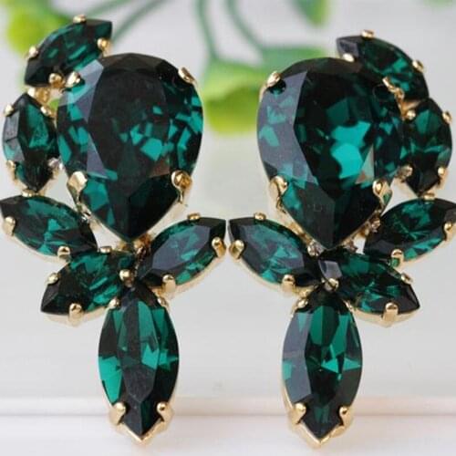 New Design Long Metal Green Crystal Drop Earrings High-Quality Fashion Rhinestones Jewelry Accessories For Women Gifts Wholesale